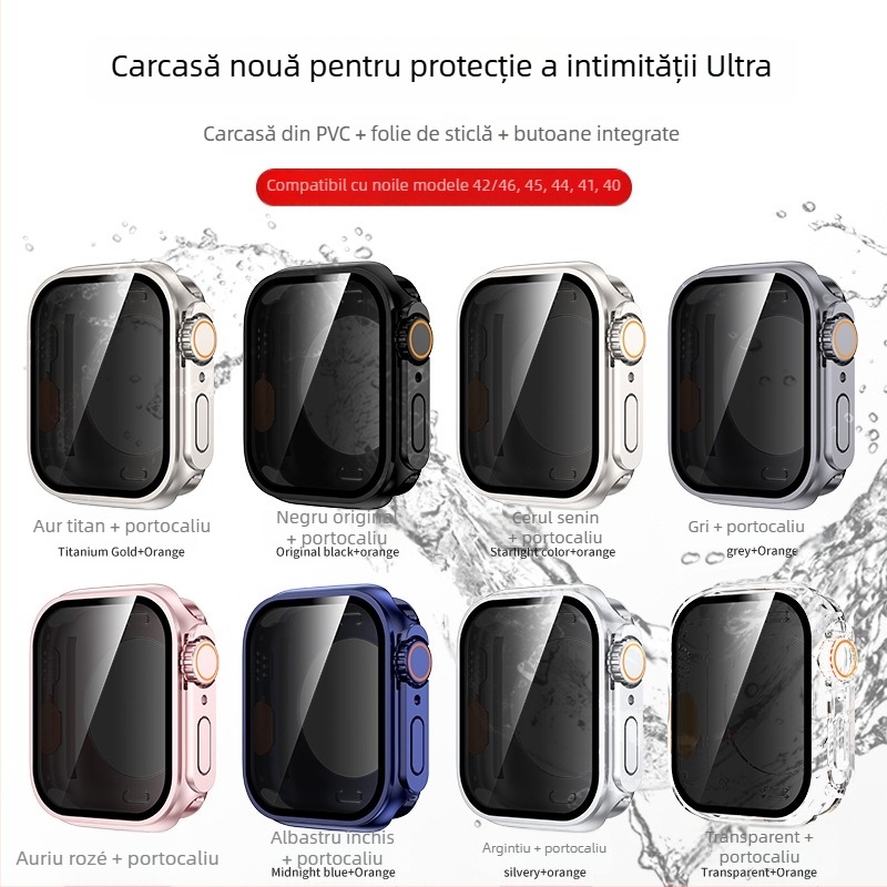 Carcasă de protecție all-inclusive pentru Apple Watch S6–S10, Anti-Peep, din PC (Cod 080)