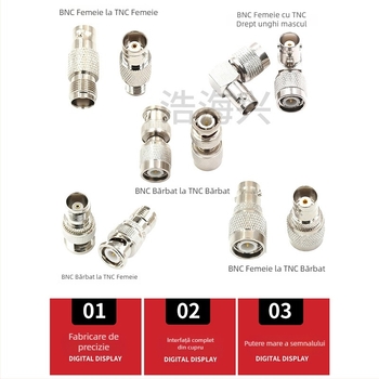 Adaptor conector RF coaxial: BNC la TNC, TNC-J la BNC-K, masculin la feminin