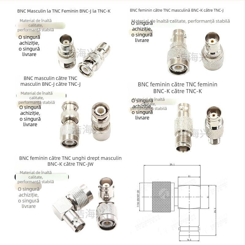Adaptor conector RF coaxial: BNC la TNC, TNC-J la BNC-K, masculin la feminin