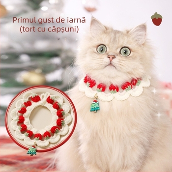 Colier cartoon pentru animale de companie cu clopoțel: guler pentru pisică, fular pentru pisică, accesorii pentru câine; Materiale: acrilic, poliester, PP; Universal pentru animale; Iarnă; Crăciun și Festivalul Primăverii