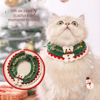 Colier cartoon pentru animale de companie cu clopoțel: guler pentru pisică, fular pentru pisică, accesorii pentru câine; Materiale: acrilic, poliester, PP; Universal pentru animale; Iarnă; Crăciun și Festivalul Primăverii