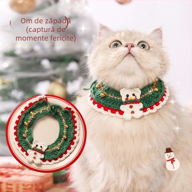 Colier cartoon pentru animale de companie cu clopoțel: guler pentru pisică, fular pentru pisică, accesorii pentru câine; Materiale: acrilic, poliester, PP; Universal pentru animale; Iarnă; Crăciun și Festivalul Primăverii