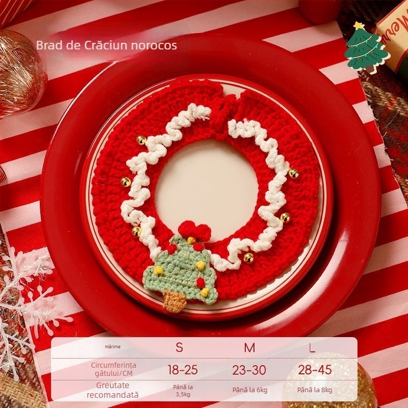 Colier cartoon pentru animale de companie cu clopoțel: guler pentru pisică, fular pentru pisică, accesorii pentru câine; Materiale: acrilic, poliester, PP; Universal pentru animale; Iarnă; Crăciun și Festivalul Primăverii