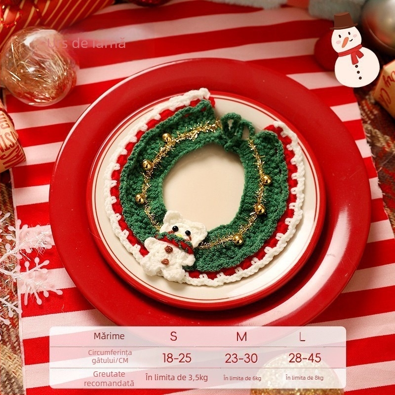 Colier cartoon pentru animale de companie cu clopoțel: guler pentru pisică, fular pentru pisică, accesorii pentru câine; Materiale: acrilic, poliester, PP; Universal pentru animale; Iarnă; Crăciun și Festivalul Primăverii