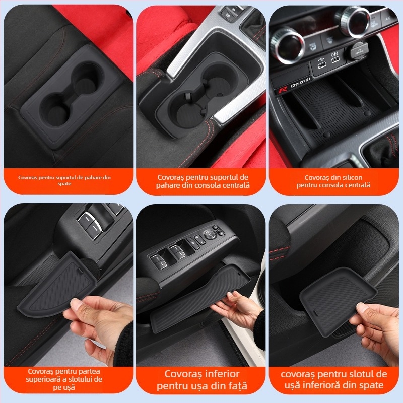 Set covorașe din silicon pentru interiorul mașinii, cu suport pentru paharul de la ușă și spațiu de depozitare — nepersonalizabil