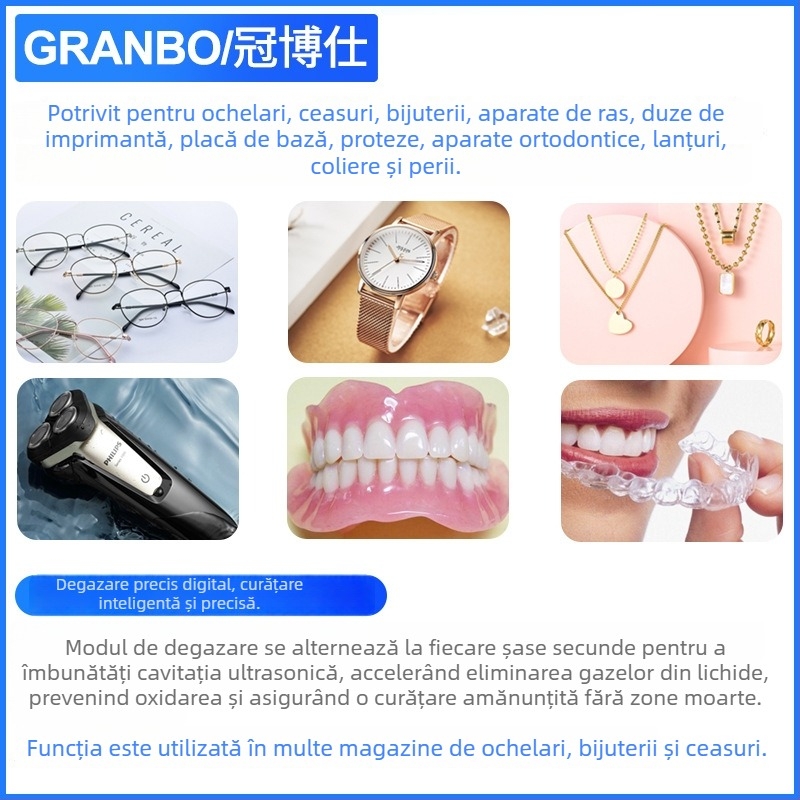 Curățător ultrasonic integrat pentru ochelari, ceasuri și bijuterii, 40 kHz, 50 W, 1 slot, butoane digitale fără încălzire