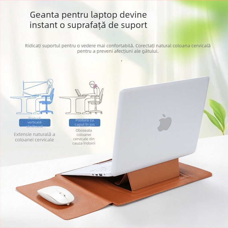 Husă de protecție din piele PU cu suport reglabil, pentru laptopuri și tablete, în stil clutch cu mâner, rezistentă la apă și uzură