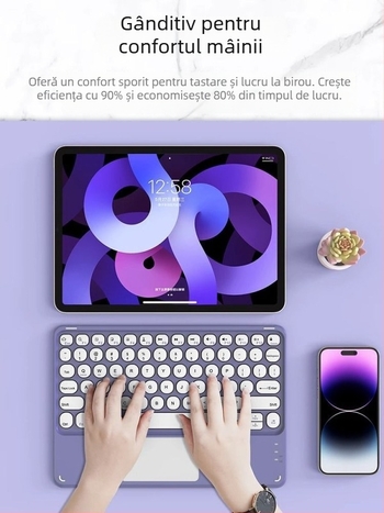 Tastatură și mouse Bluetooth fără fir cu keypad numeric; compatibil cu Apple iPad, tablete Huawei și telefoane Android; conectare Bluetooth; încărcare silențioasă