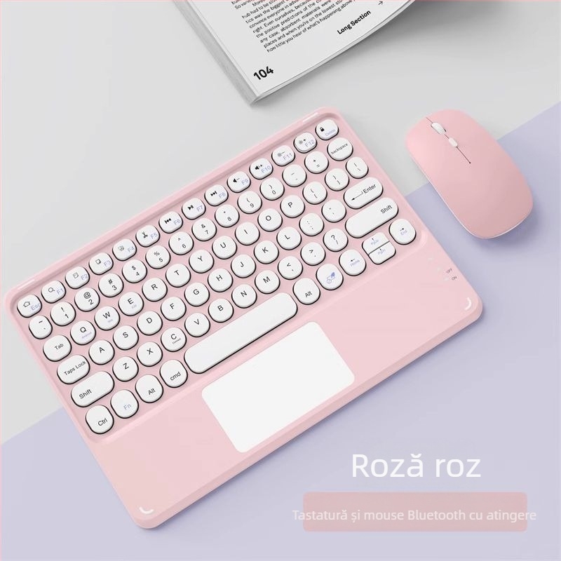 Tastatură și mouse Bluetooth fără fir cu keypad numeric; compatibil cu Apple iPad, tablete Huawei și telefoane Android; conectare Bluetooth; încărcare silențioasă