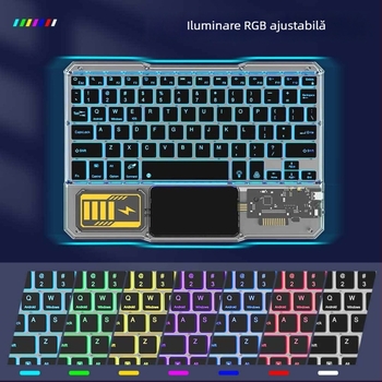 Tastatură Bluetooth fără fir cu iluminare de fundal reglabilă, universală pentru tablete, încărcare USB, autonomie mare a bateriei