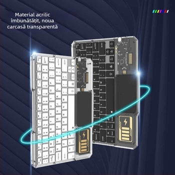 Tastatură Bluetooth fără fir cu iluminare de fundal reglabilă, universală pentru tablete, încărcare USB, autonomie mare a bateriei