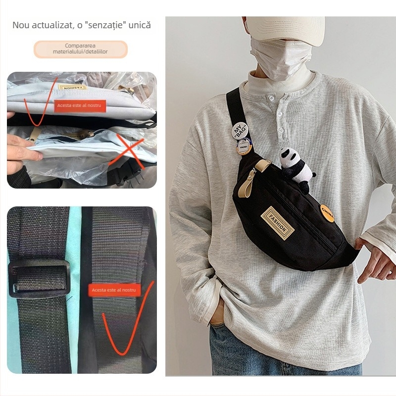 Geantă crossbody pentru bărbați, nylon, stil street-trend, respirabilă și impermeabilă, căptușeală poliester, model solid