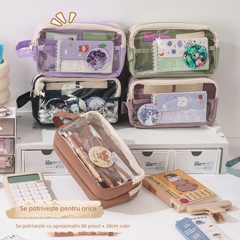 Penar pentru creioane - Transparent, Capacitate mare, Stil coreean, Brand Xinzhe, Material Oxford