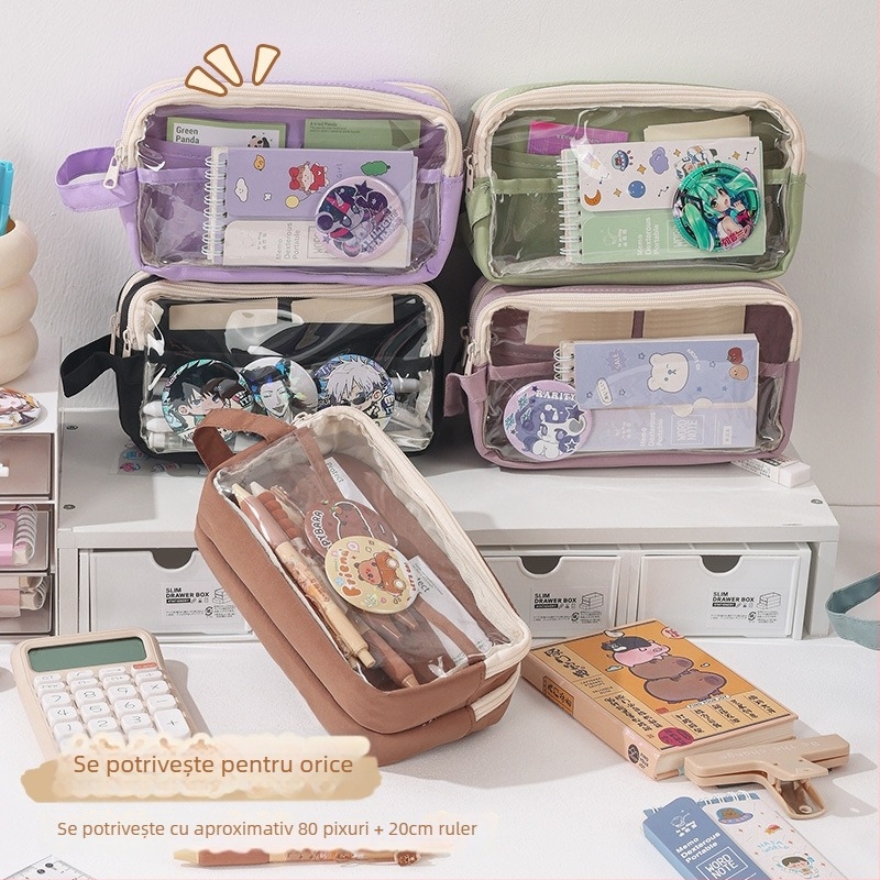 Penar pentru creioane - Transparent, Capacitate mare, Stil coreean, Brand Xinzhe, Material Oxford