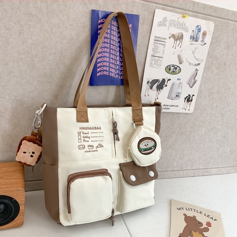 Geantă crossbody pentru fete, stil japonez inspirat de colegiu, capacitate mare (nylon; impermeabilă; model cu litere)