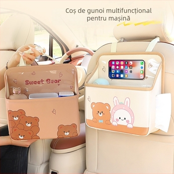 Coș de gunoi auto pentru agățat pe spătarul scaunului, din piele, impermeabil, cu mâner, universal