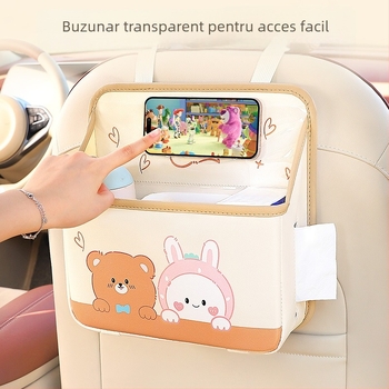 Coș de gunoi auto pentru agățat pe spătarul scaunului, din piele, impermeabil, cu mâner, universal