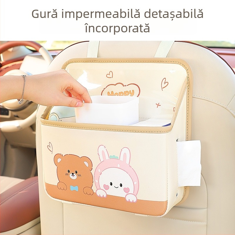 Coș de gunoi auto pentru agățat pe spătarul scaunului, din piele, impermeabil, cu mâner, universal