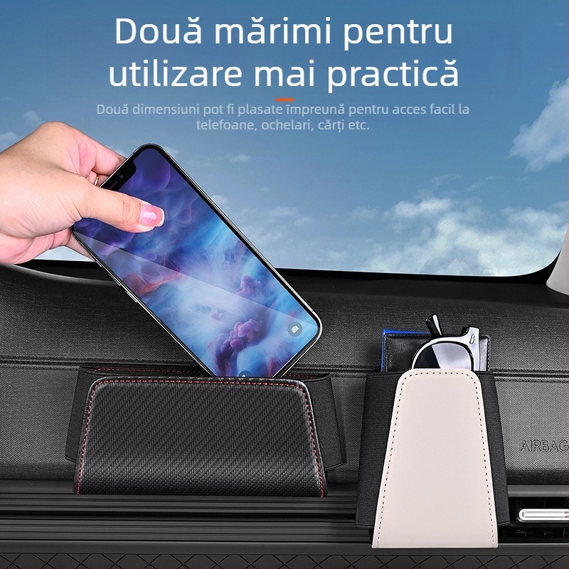 Cutie de depozitare auto din piele, pentru spatele scaunului, multifuncțională, pliabilă, impermeabilă și rezistentă la uzură, pentru orificiul de ventilație