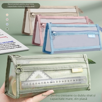 Penar din plasă cu dublu strat, capacitate mare, formă trapezoidală, stil minimalist, portabil, greutate 50 g