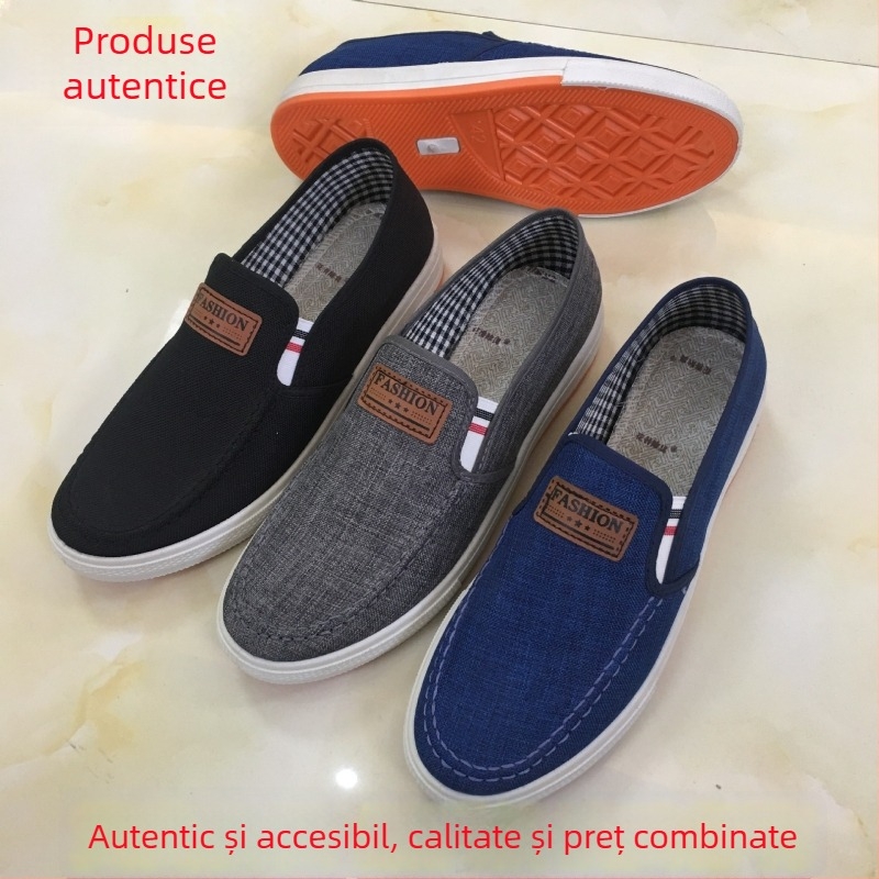 Pantofi casual din pânză pentru bărbați, parte superioară din țesătură, vârf rotund, gleznă joasă, talpă injectată, căptușeală din bumbac 100%