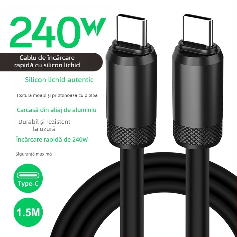 Cablu USB-C pentru încărcare rapidă și transfer de date, din silicon, PD compatibil, 480Mbps, 240W
