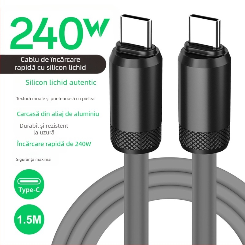 Cablu USB-C pentru încărcare rapidă și transfer de date, din silicon, PD compatibil, 480Mbps, 240W