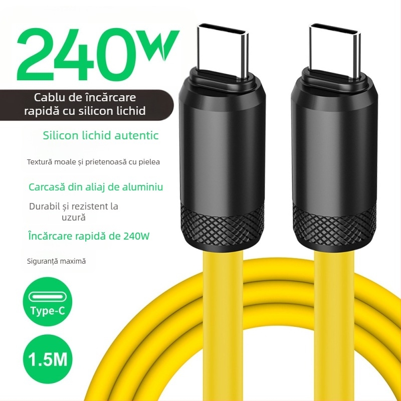 Cablu USB-C pentru încărcare rapidă și transfer de date, din silicon, PD compatibil, 480Mbps, 240W