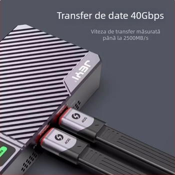 Cablu de date Type-C cu capete duale, Thunderbolt 3 și USB4 funcțional, compatibil cu iPhone 15, include cârlig de agățare