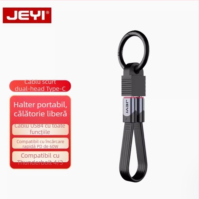 Cablu de date Type-C cu capete duale, Thunderbolt 3 și USB4 funcțional, compatibil cu iPhone 15, include cârlig de agățare