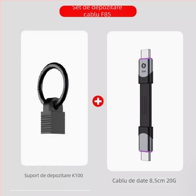 Cablu de date Type-C cu capete duale, Thunderbolt 3 și USB4 funcțional, compatibil cu iPhone 15, include cârlig de agățare