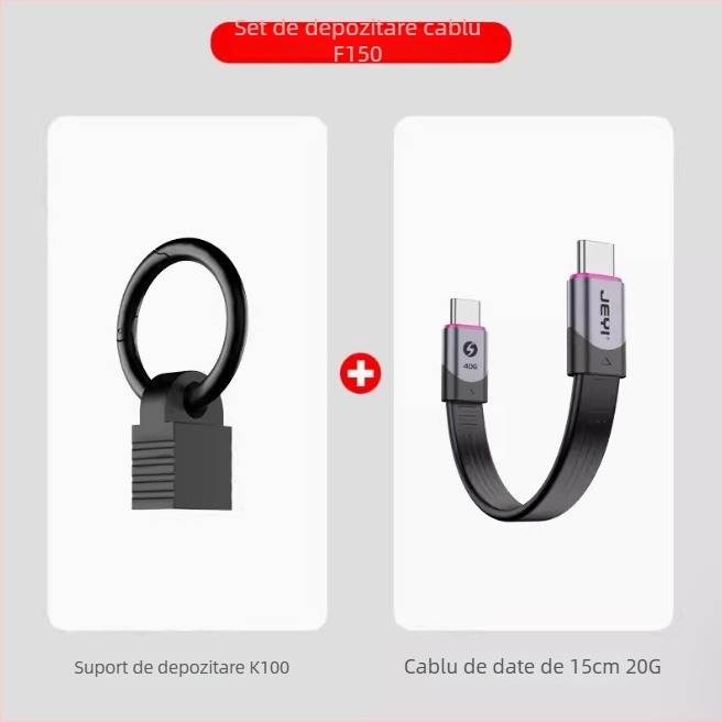 Cablu de date Type-C cu capete duale, Thunderbolt 3 și USB4 funcțional, compatibil cu iPhone 15, include cârlig de agățare