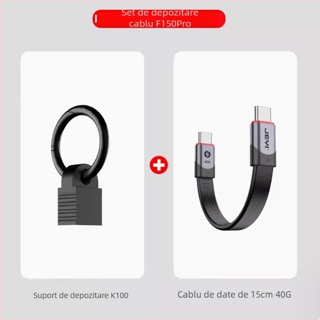 Cablu de date Type-C cu capete duale, Thunderbolt 3 și USB4 funcțional, compatibil cu iPhone 15, include cârlig de agățare