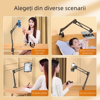 Suport metalic pentru tabletă și telefon, cu braț lung, pentru noptiere, vizionare TV și calculator
