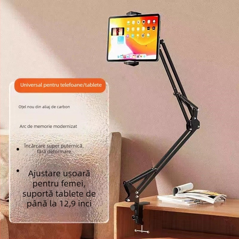 Suport metalic pentru tabletă și telefon, cu braț lung, pentru noptiere, vizionare TV și calculator