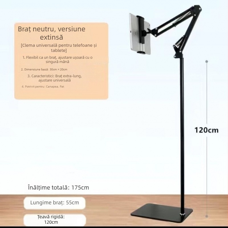 Suport metalic pentru tabletă și telefon, cu braț lung, pentru noptiere, vizionare TV și calculator