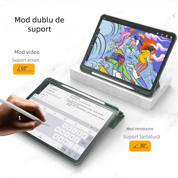 Carcasă din silicon pentru iPad 12.9/9.7/11 Pro, cu slot pentru stylus, suport pliabil multiplu, antișoc