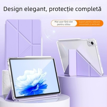 Carcasă de protecție pentru iPad Air cu design Y și pliere în stil tri-fold; compatibilă cu iPad Air 7, a 11-a generație și Air 6 (a 10-a generație); fără slot pentru stilou; gravură