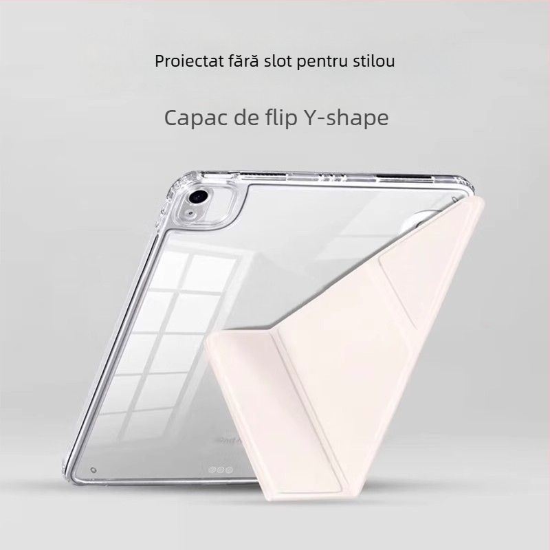 Carcasă de protecție pentru iPad Air cu design Y și pliere în stil tri-fold; compatibilă cu iPad Air 7, a 11-a generație și Air 6 (a 10-a generație); fără slot pentru stilou; gravură