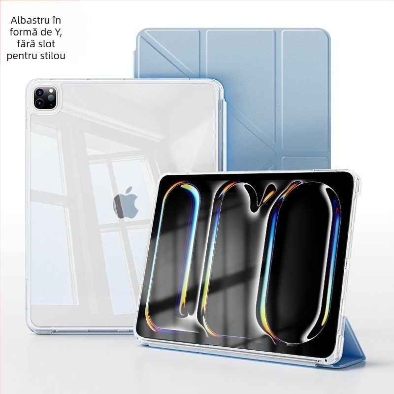 Carcasă de protecție pentru iPad Air cu design Y și pliere în stil tri-fold; compatibilă cu iPad Air 7, a 11-a generație și Air 6 (a 10-a generație); fără slot pentru stilou; gravură