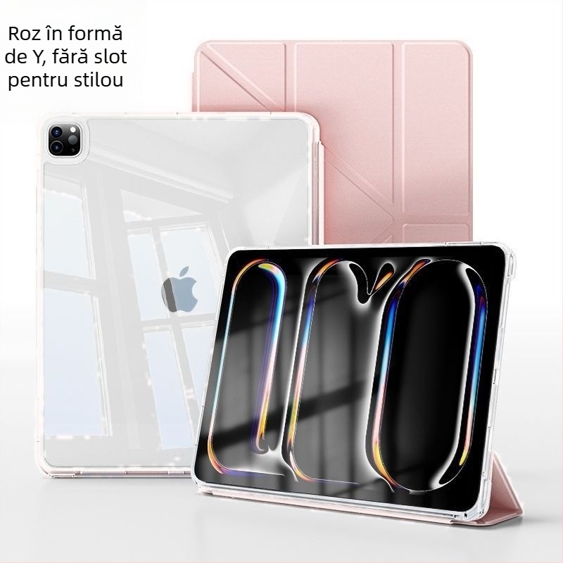 Carcasă de protecție pentru iPad Air cu design Y și pliere în stil tri-fold; compatibilă cu iPad Air 7, a 11-a generație și Air 6 (a 10-a generație); fără slot pentru stilou; gravură