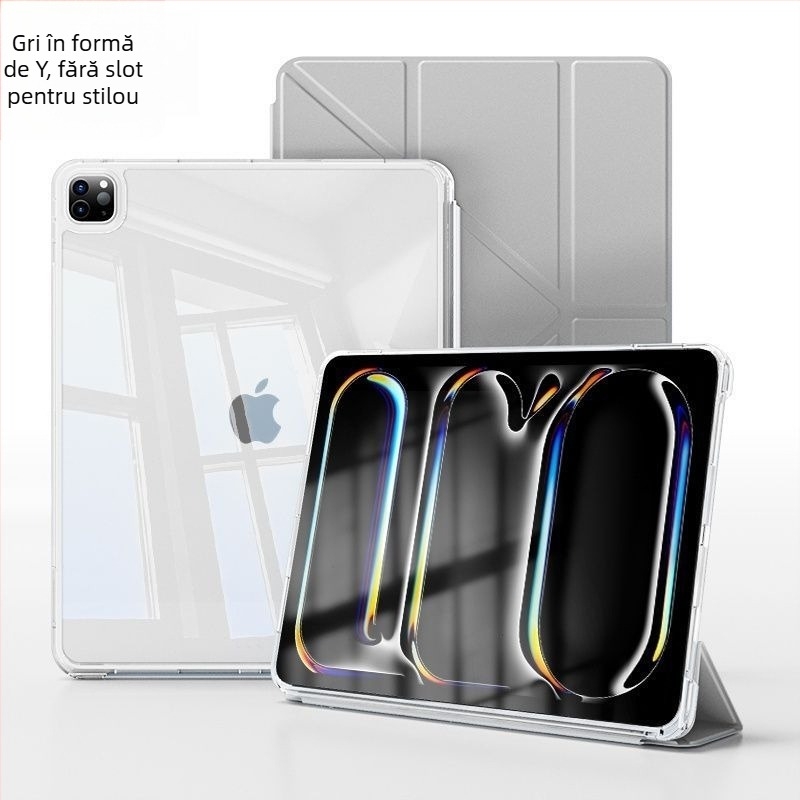 Carcasă de protecție pentru iPad Air cu design Y și pliere în stil tri-fold; compatibilă cu iPad Air 7, a 11-a generație și Air 6 (a 10-a generație); fără slot pentru stilou; gravură