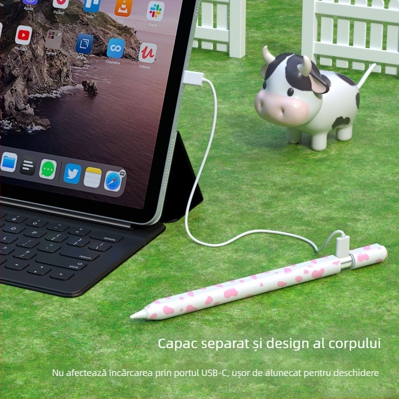 Capac protector din silicon pentru Apple Pencil (USB-C) 3-a generație – model cu vită, design portabil, anti-amprentă, personalizare disponibilă