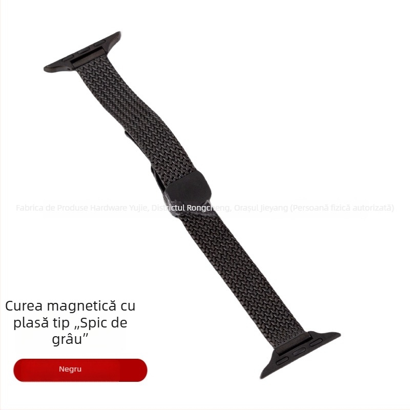 Brățară Apple Watch S9 din oțel inoxidabil, cataramă magnetică, design feminin minimalist, motiv bob de grâu