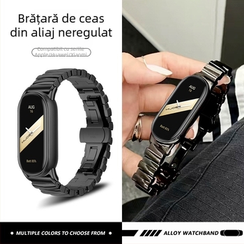 Brățară metalică pentru Apple Watch, Huawei și Xiaomi 8910 NFC/Pro; interfață de 14 mm; cataramă tip fluture; greutate 55 g