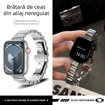 Brățară metalică pentru Apple Watch, Huawei și Xiaomi 8910 NFC/Pro; interfață de 14 mm; cataramă tip fluture; greutate 55 g