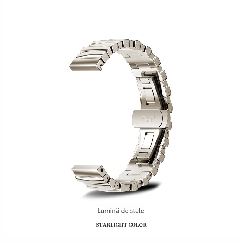 Brățară metalică pentru Apple Watch, Huawei și Xiaomi 8910 NFC/Pro; interfață de 14 mm; cataramă tip fluture; greutate 55 g