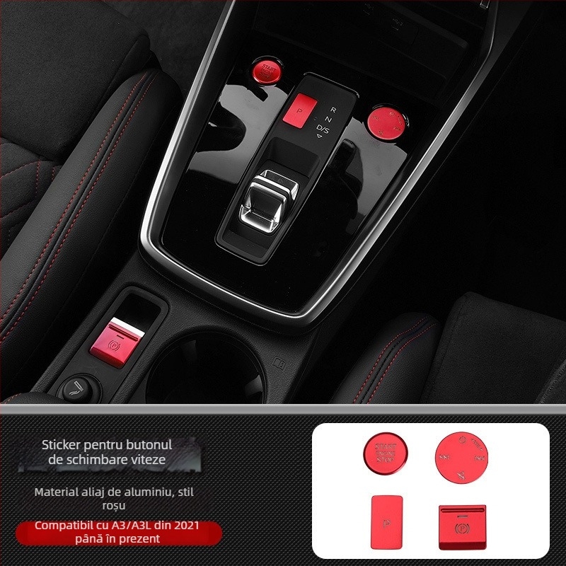 Cocano aliaj de aluminiu – accesorii decorative pentru butonul de încuietoare al portierelor, selectorul de viteze, consola centrală și butonul frânei de mână pentru Audi A3L 2021–2023 (personalizare disponibilă)