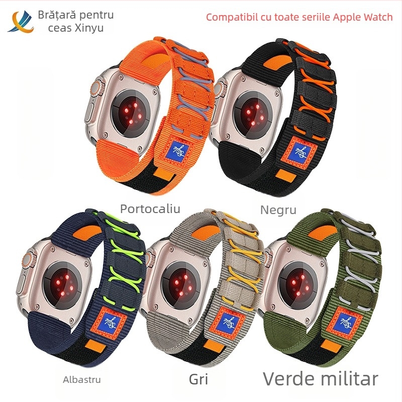 Curea de ceas din nailon împletit cu cataramă Velcro, stil sportiv, dimensiuni personalizabile, compatibilă cu Apple Watch