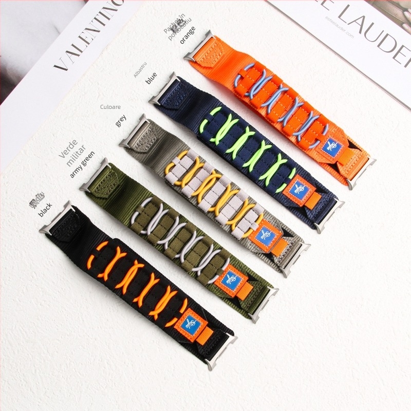 Curea de ceas din nailon împletit cu cataramă Velcro, stil sportiv, dimensiuni personalizabile, compatibilă cu Apple Watch